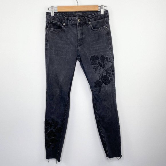 Zara Woman Floral Embroidered Black Skinny Jeans 6